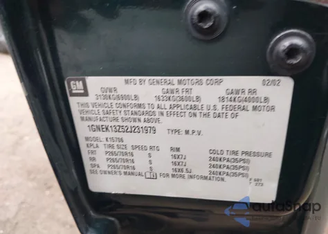 2002 Chevrolet Tahoe Ls z USA, uszkodzony, nr VIN 1GNEK13Z52J231979